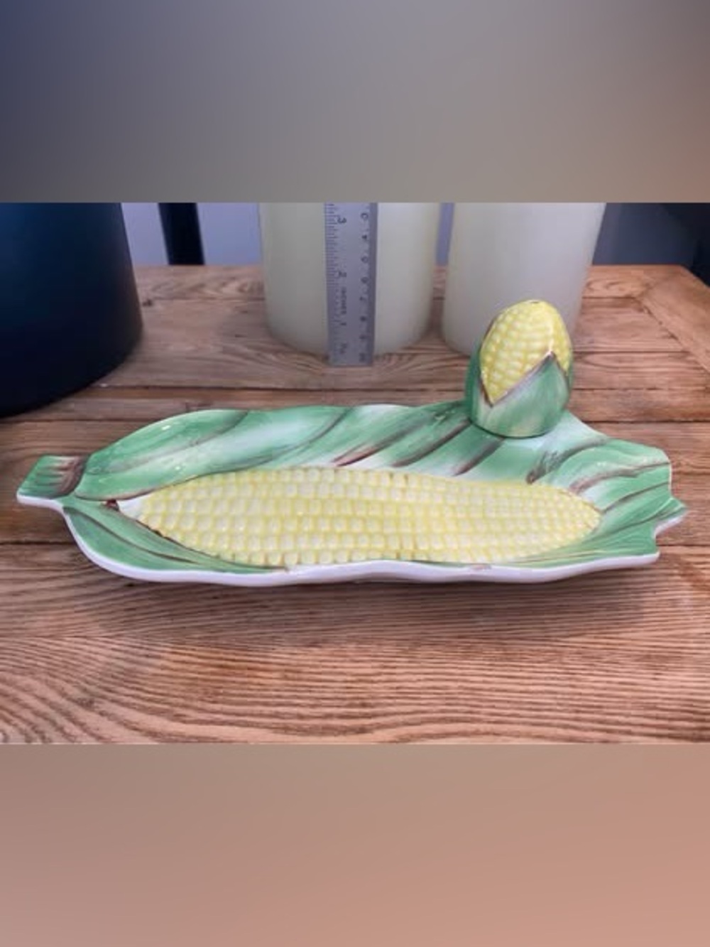 Vintage Ceramic Corn on the Cob Serving Dish with Shaker Set